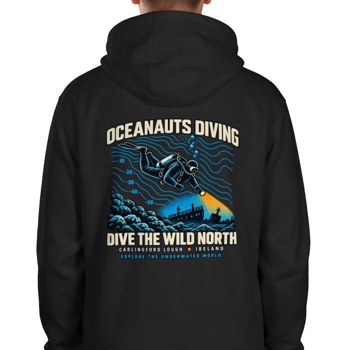 Dive the Wild North limited edition black hoodie — back design
