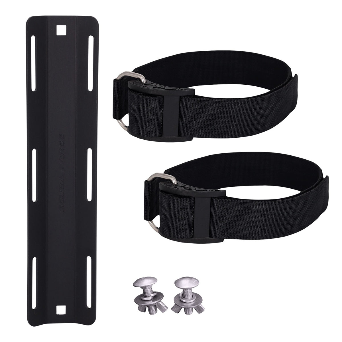 Scuba Force Ultra Light single tank adapter with two cambands and mounting hardware