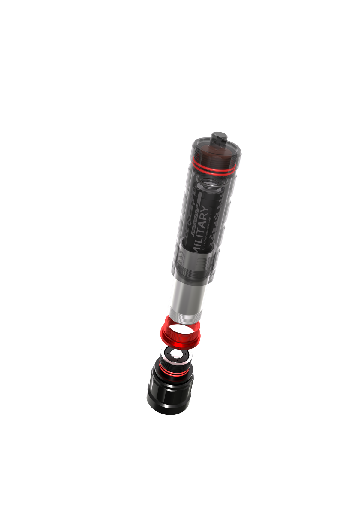 K1 Rescue exploded illustration showing the light head, body and battery arrangement