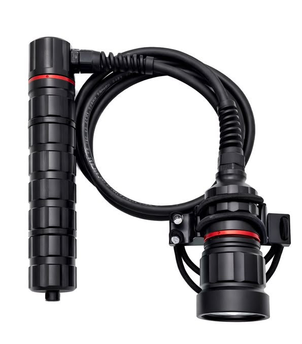 Completed Pandora K1 Sidemount configuration illustrating the extension kit; light head and handle not included