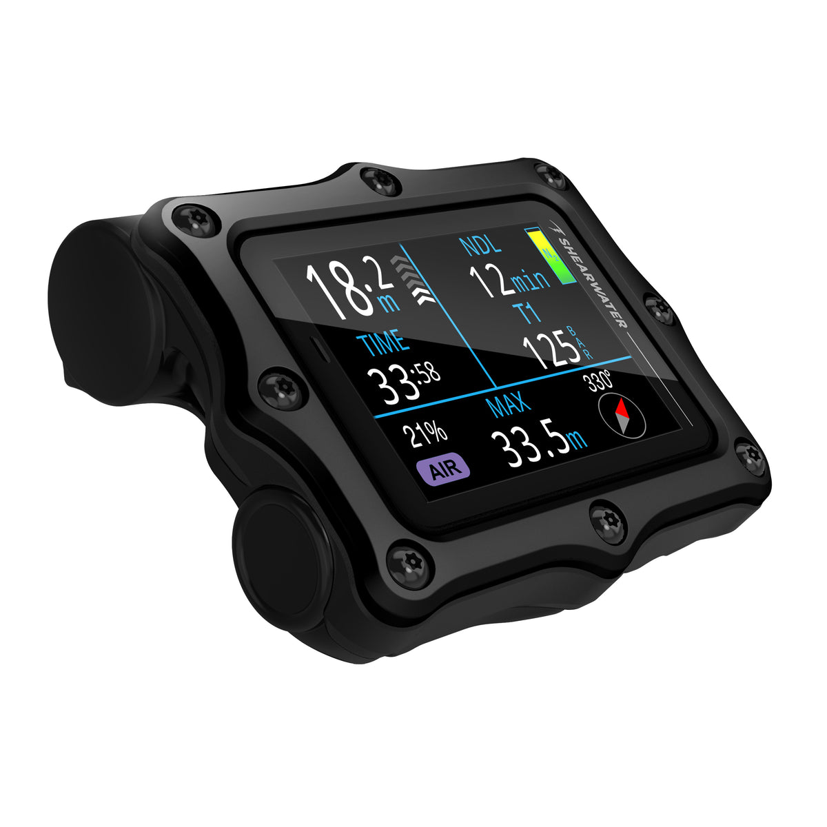 Shearwater Perdix 3 Black angled view showing buttons and screen