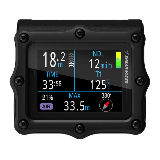 Shearwater Perdix 3 Black front view showing air dive screen